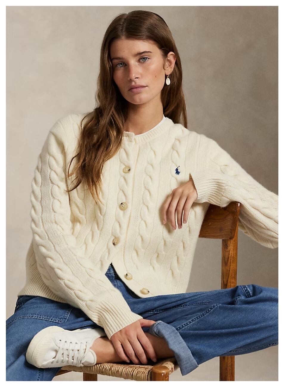 NWT Polo Ralph Lauren Cable Knit Wool & Cashmere Cardigan Size Small